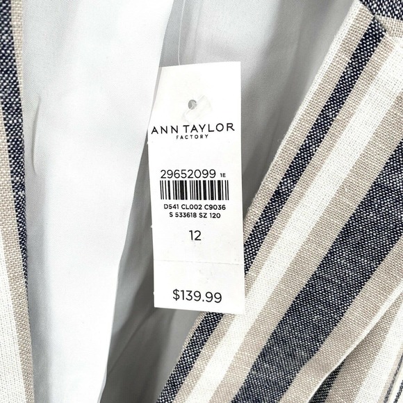 Ann Taylor Striped Linen Long Blazer Jacket 12 - Picture 5 of 7